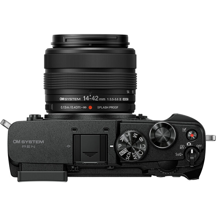 OM SYSTEM PEN Black Mirrorless Camera with 14–42mm III Lens
