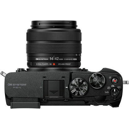 OM SYSTEM PEN Black Mirrorless Camera with 14–42mm III Lens