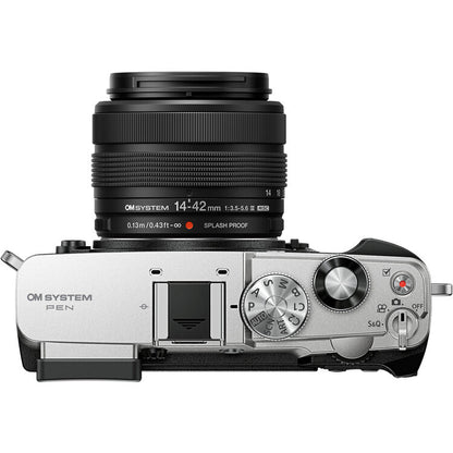 OM SYSTEM PEN Silver Mirrorless Camera with 14–42mm III Lens